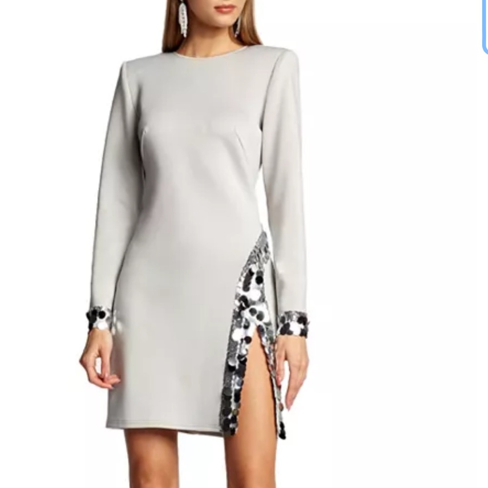 *NEW* TADASHI SHOJI SILVER SEQUIN SLIT MINI DRESS SIZE XS
